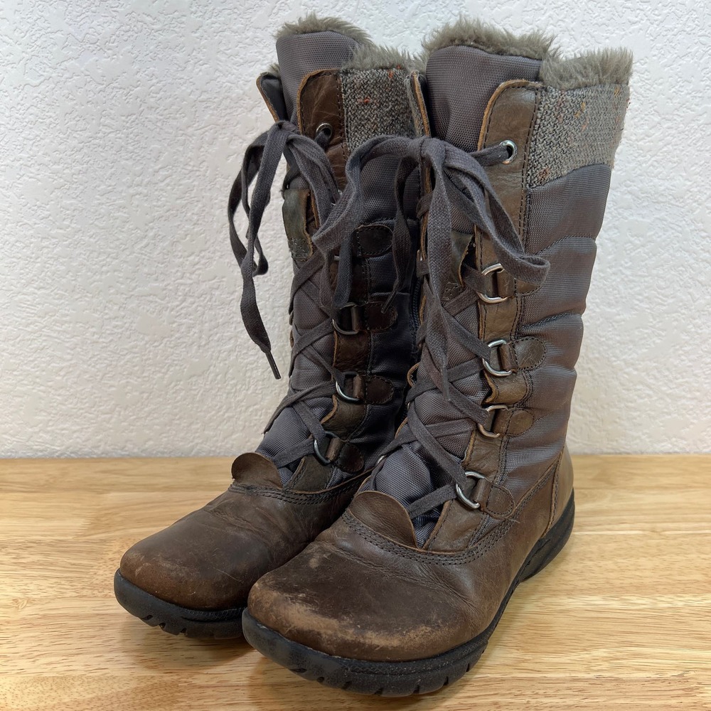 Baretraps Corie Boots Winter Faux Fur Lined Brown Lace Up Zipper Side Women's 6M